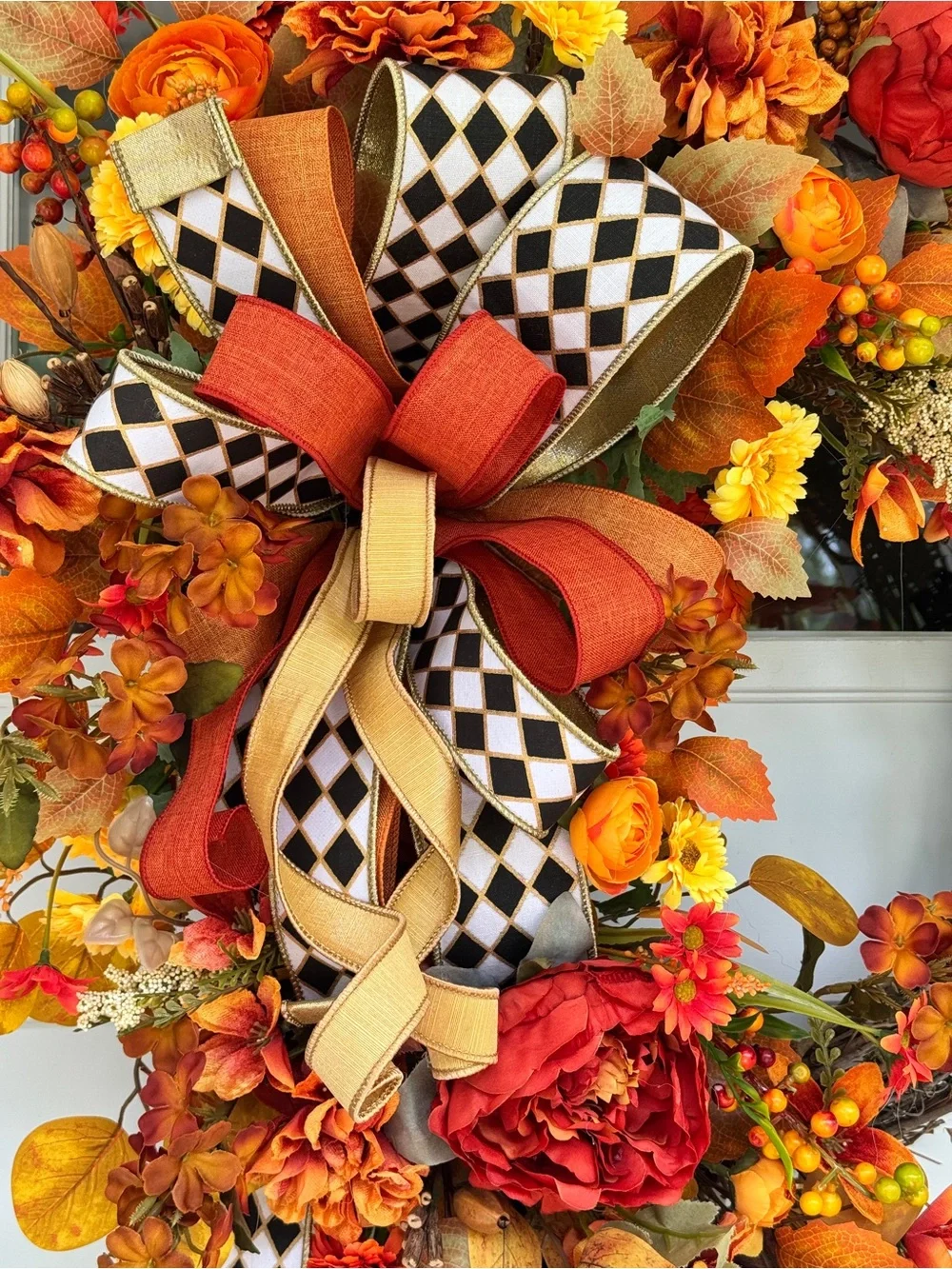 Bold Harlequin Fall Grapevine Wreath